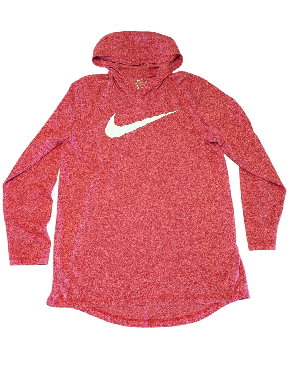 Nike Men's Marled Red Heather Hooded Shirt with White Swoosh L